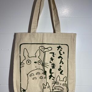 Canvas Tote Bag with Green Totoro Graphic